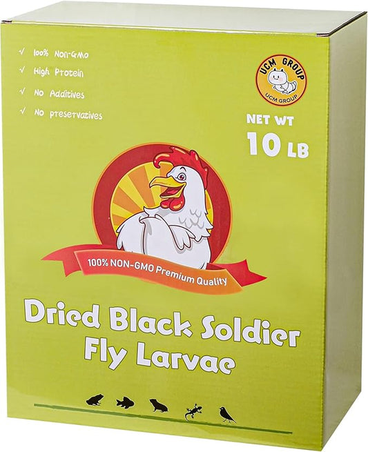 UCM Group 10LB Dried Black Soldier Fly Larvae for Chicken, Poultry, Wild Birds,100% Natural Non-GMO, No Additives, Treat, More Calcium Chicken Treats Than Mealworms