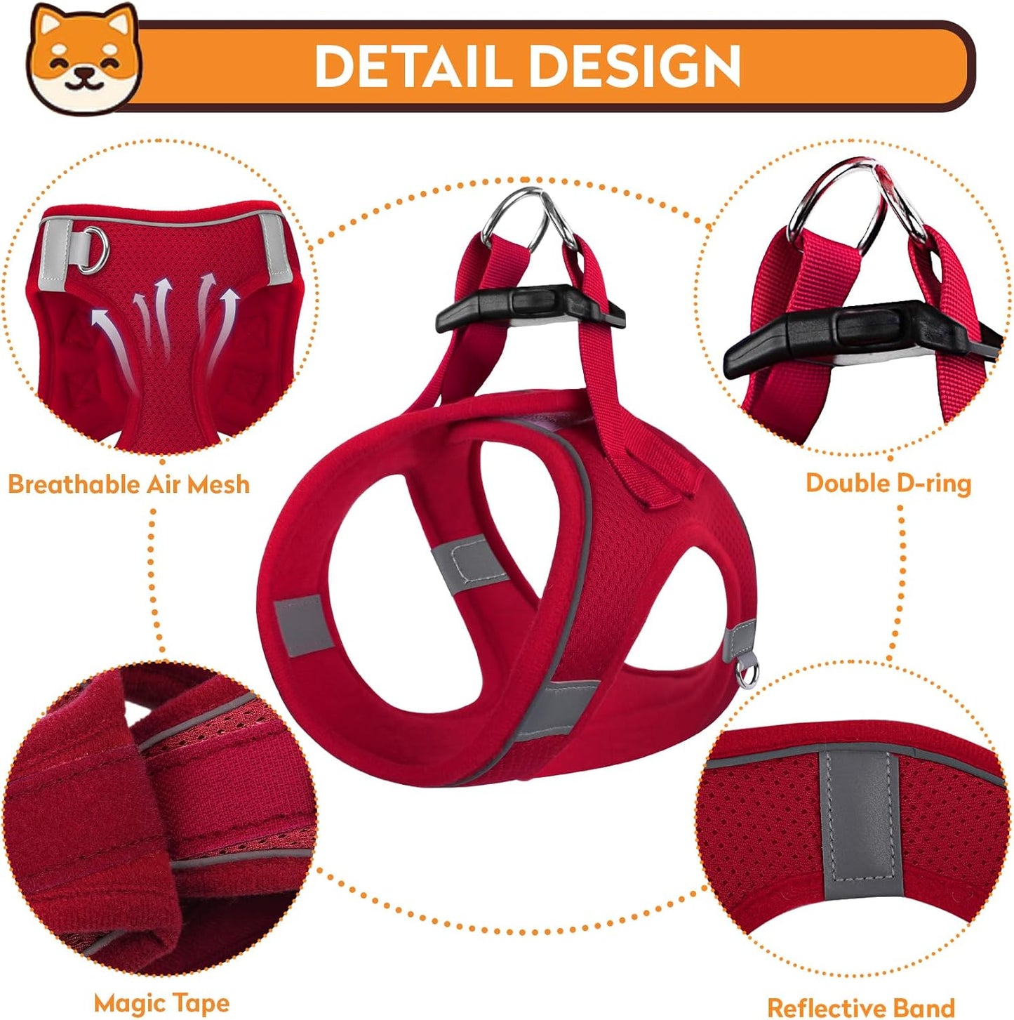 Dog Harness with Leash Set, No-Pull Step-in Reflective Pet Harness with 1 Leash Clips, Adjustable Soft Padded Easy Walk Dog Vest for Small Medium Large Dogs, Cats(Bright Red, Small)