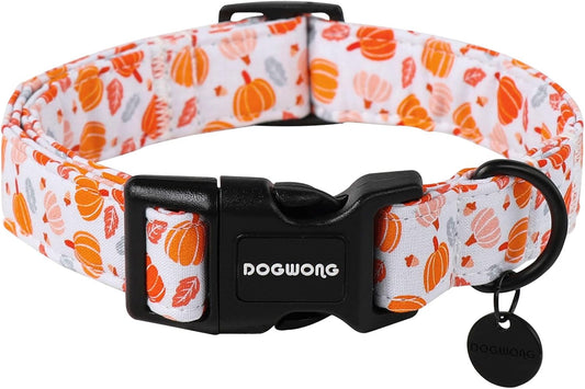 DOGWONG Halloween Pumpkin Dog Collar, Cotton Fall Dog Collar Cute Comfortable Fall Dog Collars Thanksgiving Necklace for Small Girl Boy Puppy Dogs