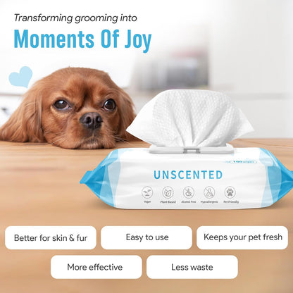 400 Dog Wipes for Paws and Butt Ears Eyes | XL 8x8 Organic Pet Wipes for Dogs | Unscented Dog Wipes Cleaning Deodorizing | Extra Thick Paw Wipes for Dogs Cats Pets | Bonus Glove Wipes Included