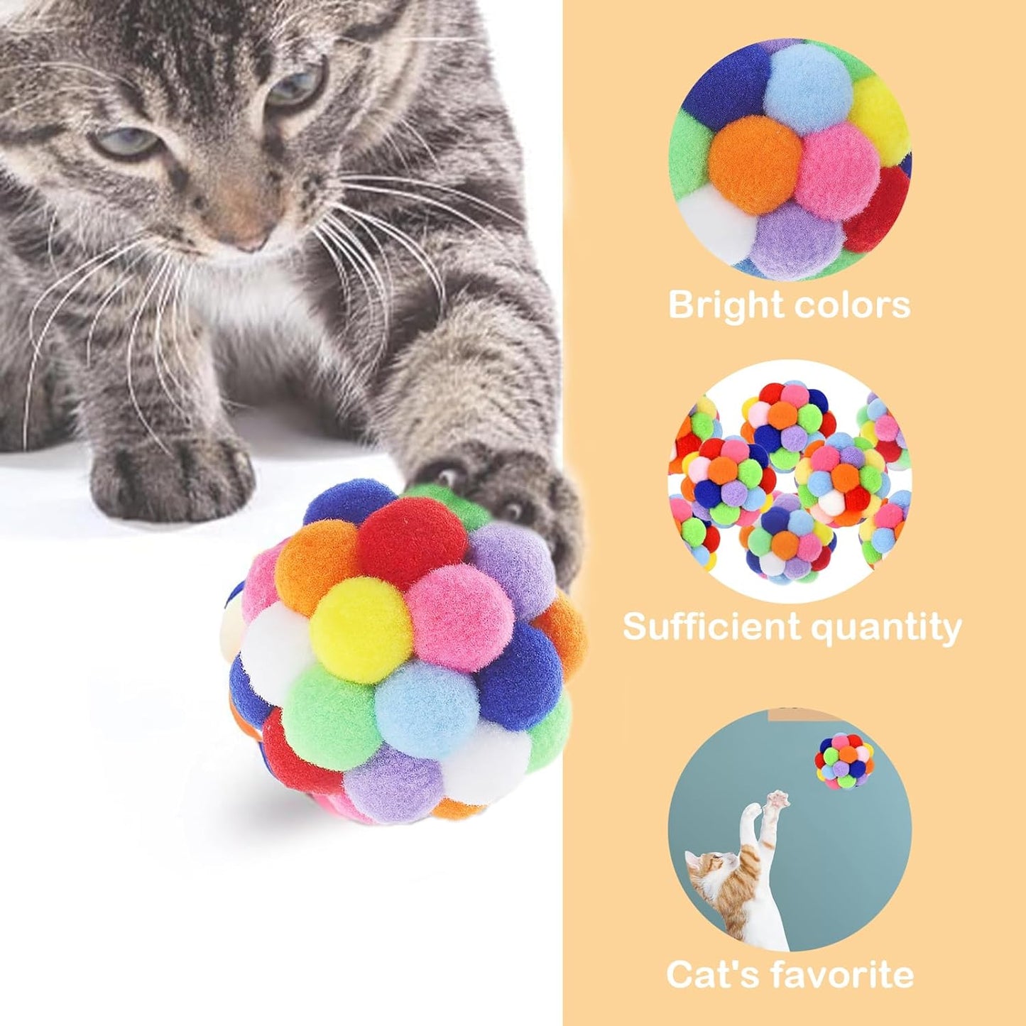 Cat Toy Balls 9PCS - 1.75" Plush Washable Balls for Kittens | Ultra-Soft Chew Toys, Noiseless Interactive Play, Durable Fuzzy Cat Toys for Indoor Cats with Vibrant Colors