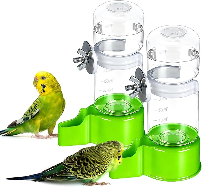 BWOGUE 2PCS Automatic Bird Water Dispenser, 4.73 Fl Oz Parakeet Water Dispenser for Cage No Mess Suspended Bird Water Feeder for Cockatiel Budgie Conure Lovebirds