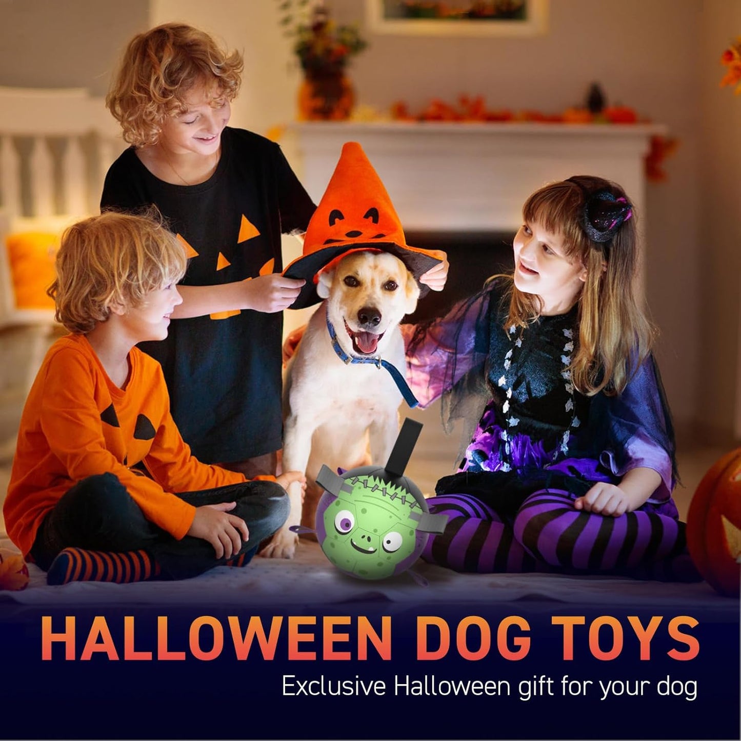 QDAN Dog Toys Ball: Dog Soccer Balls with Straps- Outdoor Herding Balls Toys for Small Medium Dogs- Halloween Puppy Pet Birthday Gifts- 6 Inch Purple Green