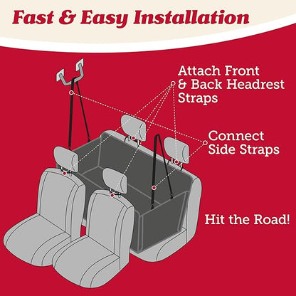 Lusso Gear Dog Car Seat Cover for Back Seat - 100% Waterproof Dog Hammock - Padded Headrest and Mesh Window - Passenger Compatible Rear Car Seat Cover - Fits Trucks, SUVs, Cars