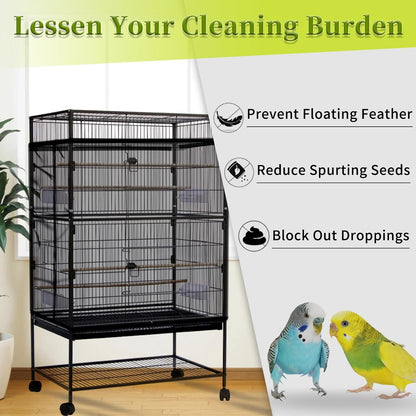 Daoeny Bird Cage Seed Catcher, Large Bird Cage Cover, Adjustable Soft Airy Nylon Mesh Net, Birdcage Cover Skirt Seed Guard for Parrot Parakeet Macaw African Round Square Cages (Black)