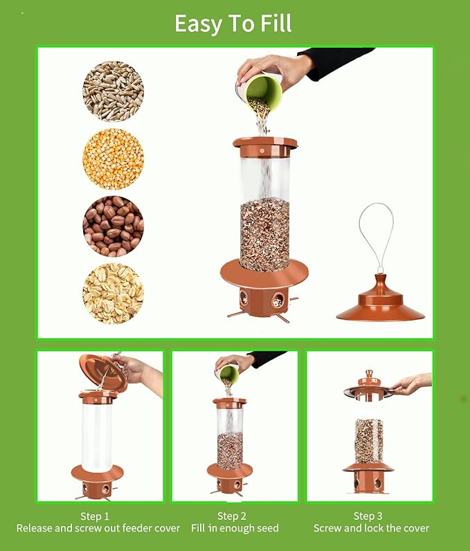 Squirrel Proof Bird Feeder for Outdoor, Gravity Sense Squirrel Proof Wild Bird Feeders for Finch Cardinal Chickadee, 4.8LB Large Capacity Hanging Birdfeeder