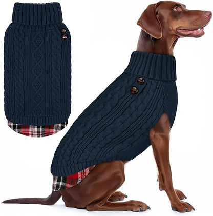 KYEESE Dog Sweater Warm Turtleneck Medium Dogs Sweater with Gingham Patchwork Comfy Pet Coat for Fall Winter Cold Weather Soft Pullover Dog Sweaters for Medium Dogs Boy
