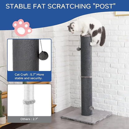 Cat Craft Bobcat Cat Scratching Post for Indoor Cats, Tall Cat Scratch Post, Carpet Cat Scratching Post with Replaceable Toys, Sturdy Base, Large, Gray