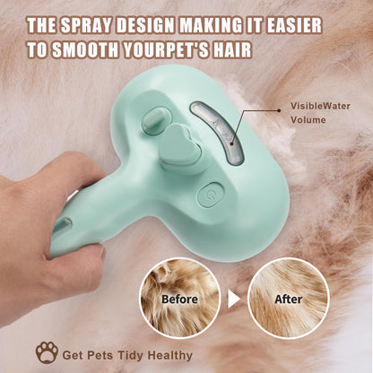 3-in-1 Pet Steam Brush, Grooming Comb with Water Tank for Cats and Dogs, Long and Short Hair (Green)