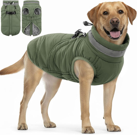 SAWMONG Dog Coat, Warm Dog Winter Coat, Waterproof Fleece Jacket, Cold Weather Dogs Jacket (2XL,Green)