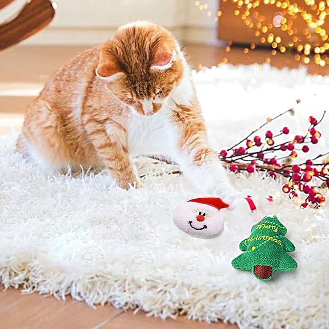 10 Pcs Christmas Cat Catnip Toys for Indoor Cats Interactive Xmas Plush Stuffed Kitten Chew Bite Kick Toys Kitty Playing Relieve Stress Cat Lovers