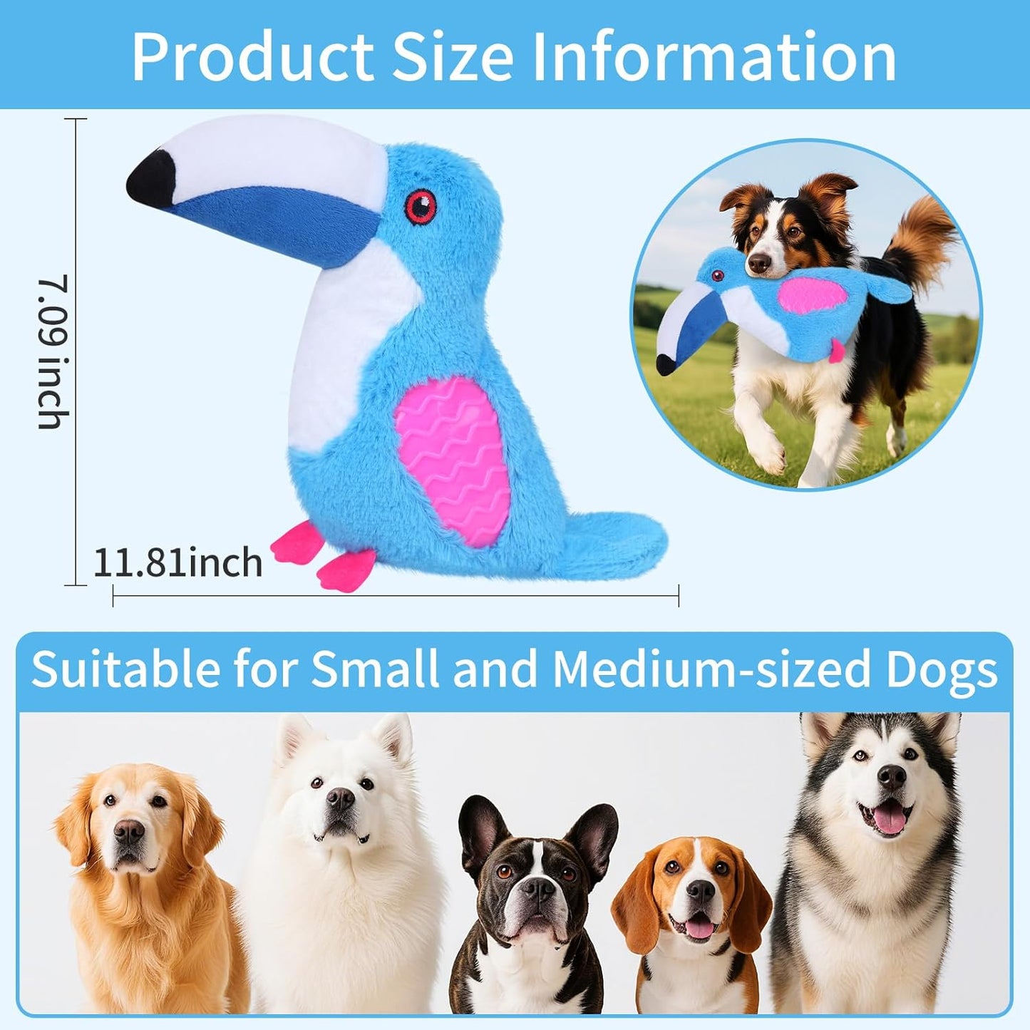 Dog Toys Plush,Squeaky Dog Toys,Cute Tantou Plush Toy for Small Dogs,Soft Stuffed Interactive Chew Toys to Keep Them Busy (Blue)