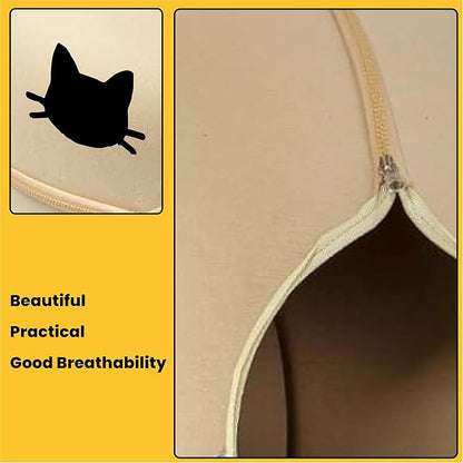 Laluz 2021 Large Cat Tunnel Bed for Multiple & Large Cats Up to 30 Lbs with 2 Toys, Scratch Resistant, Comfy Donut, Detachable & Washable Cat Donut Tunnel Bed (Beige)