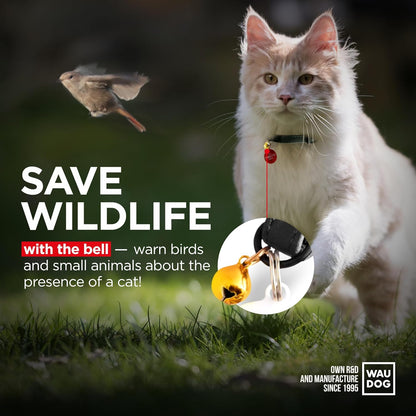 Leather Cat Collar with Bell and Safety Elastic Strap Breakaway Alternative for Small & Large Kittens, Stylish Pet Leather Collar for Boy, Girl Cats with Metal Buckle & QR ID Tag (Black)