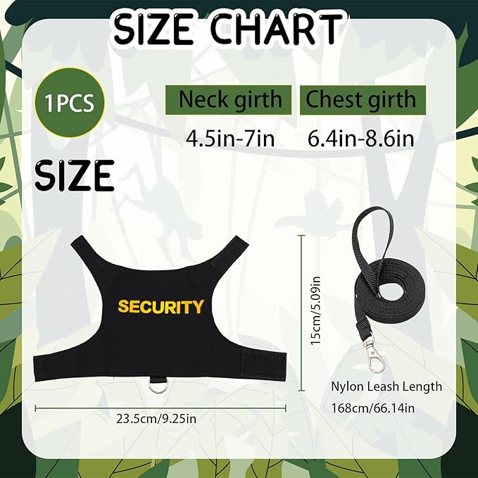 Bearded Dragon Harness and Leash Set - Security-Style Escape Proof Adjustable Reptile Lizard Vest with 5 ft Short Leash for Walking Outdoor (Costume Vest Design)