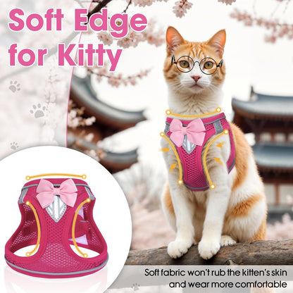 Cat Vest Harness and Leash Set for Walking Escape Proof, Adjustable Kitten Harness Breathable Mesh with Reflective Strips Harness for Kitty Puppy Bunny (Pink,XS)