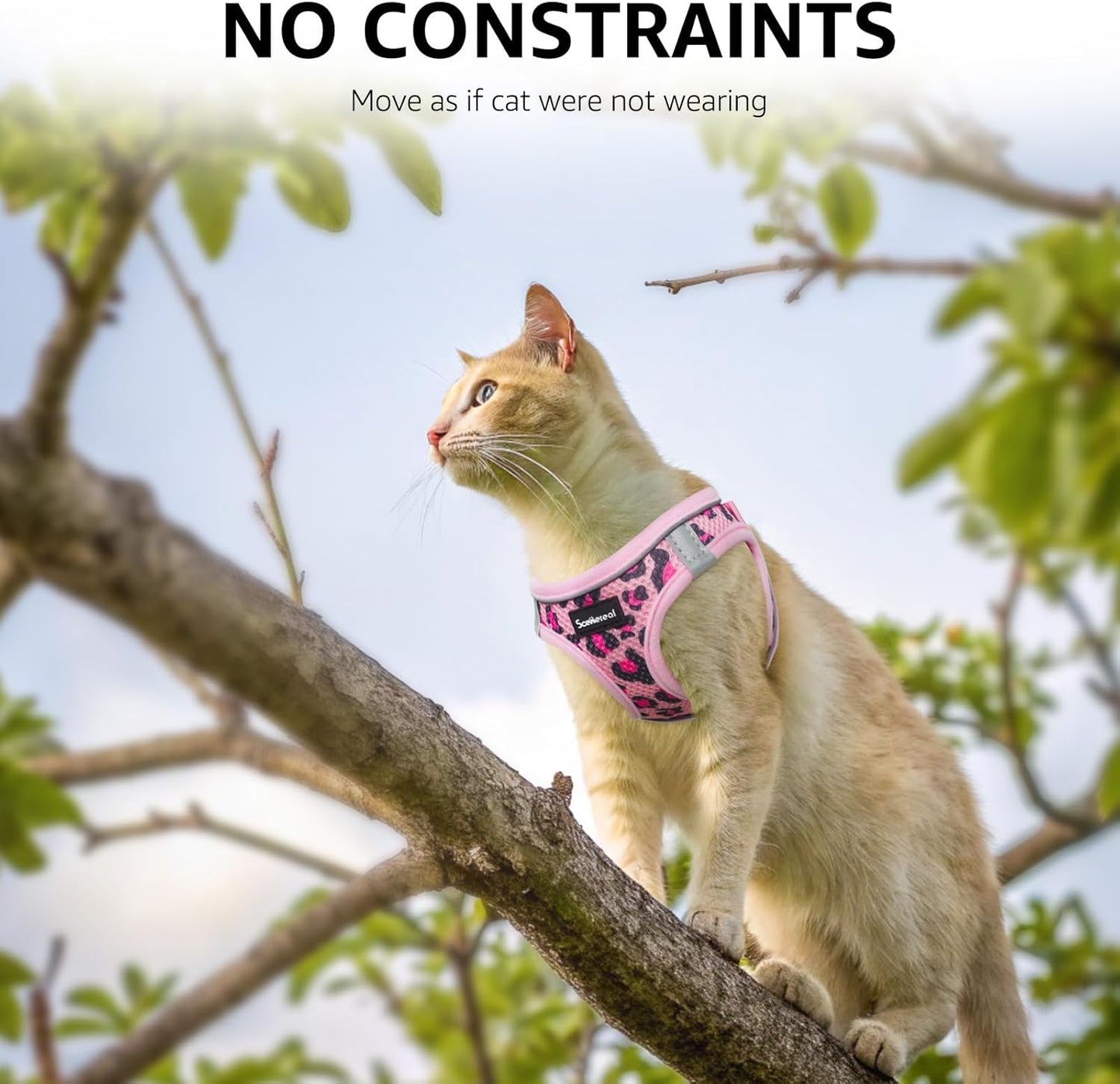 SCENEREAL Cat Harness & Leash Set Escape Proof - Adjustable Air Mesh Vest with Reflective Strips for Kittens, Puppies, Rabbits, Pink Leopard S
