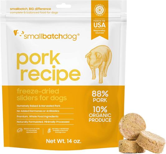 smallbatch Pets Freeze Dried Raw Dog Food, Pork Recipe, 14 oz, Organic High Protein Dog Food, Grain Free, Made in The USA, Humanely Raised Meat, Single Protein, for Picky Eaters, Hydrate & Serve