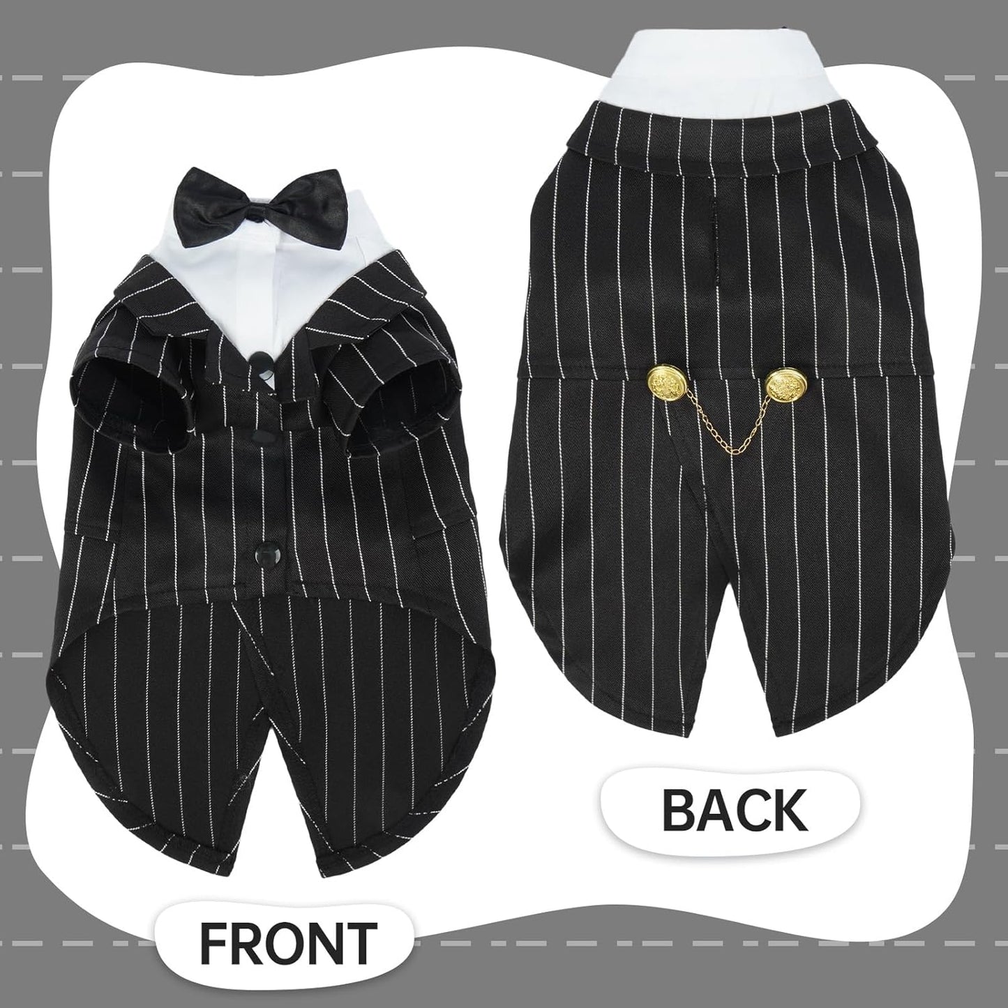 QBLEEV Cat Tuxedo Suit, Sphynx Cat Suit for Cat with Bow Tie, Cat Halloween Costumes for Cats Only, Kitten Formal Attire Wedding Birthday Onesie Clothes for Male Female Hairless Cats