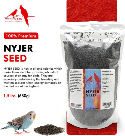 Morning Bird Nyjer Seed for Birds 1.5 lbs – Energizing Nutrition with Rich in Vitamins and Supplements – Ideal Bird Food for Breeding & Molting – Nyjer & Finch Seed for All Birds