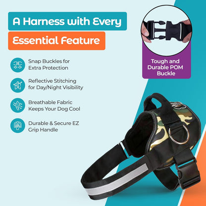 Joyride Basic Essential Dog Harness 1.0 - Small, Medium, Large Dogs, No-Pull Pet Vest with 3 Side Rings for Leash Placement, Adjustable for Training (Camo, XS)