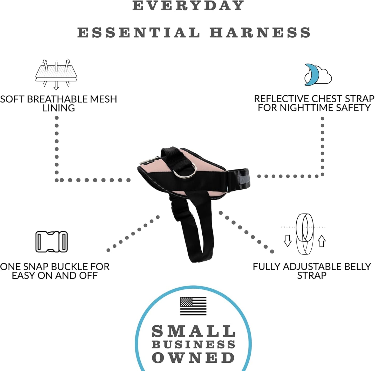 ShawnCo Essential Dog Harness, No-Pull Pet Vest with 3 Leash Clips, No Choke, Reflective, Adjustable and Padded, for Easy Walking and Training for Small, Medium and Large Dogs (Rose Gold, Medium)
