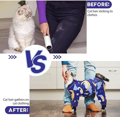 QBLEEV Cat Onesie for Cats After Surgery, Sticky Hair Cat Pajamas for Cats Only, Recovery Suit Shirt for Male Female, Full Body Long Sleeve Surgical Bodysuit, Stop Licking & Shedding