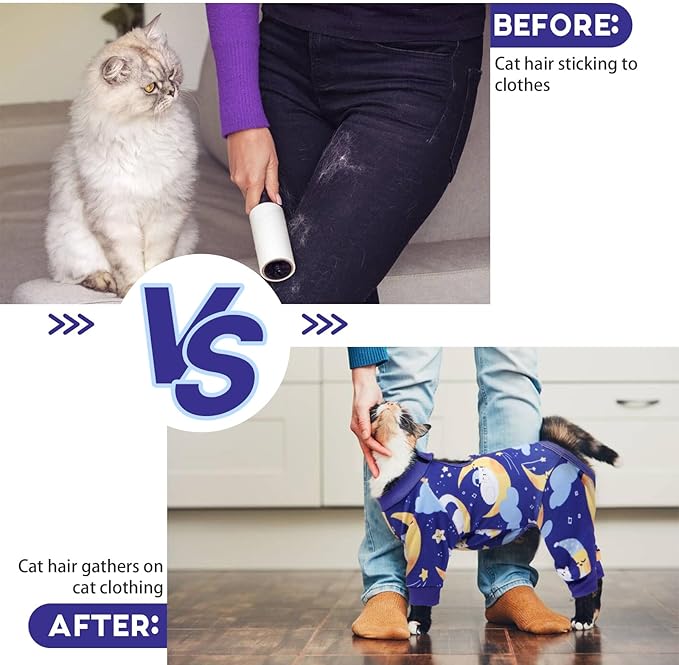 QBLEEV Cat Onesie for Cats After Surgery, Sticky Hair Cat Pajamas for Cats Only, Recovery Suit Shirt for Male Female, Full Body Long Sleeve Surgical Bodysuit, Stop Licking & Shedding