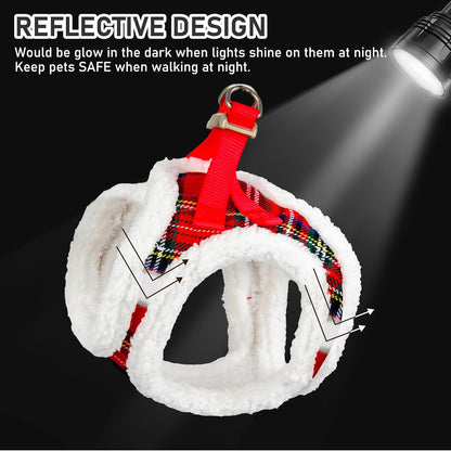 GAMUDA Small Dog Harness Collar and Leash Set, Step in No Chock No Pull Soft Mesh Adjustable Dog Vest Harnesses Plaid Reflective for Dogs Puppy Cats Kitten Rabbit (Warm Red, L)