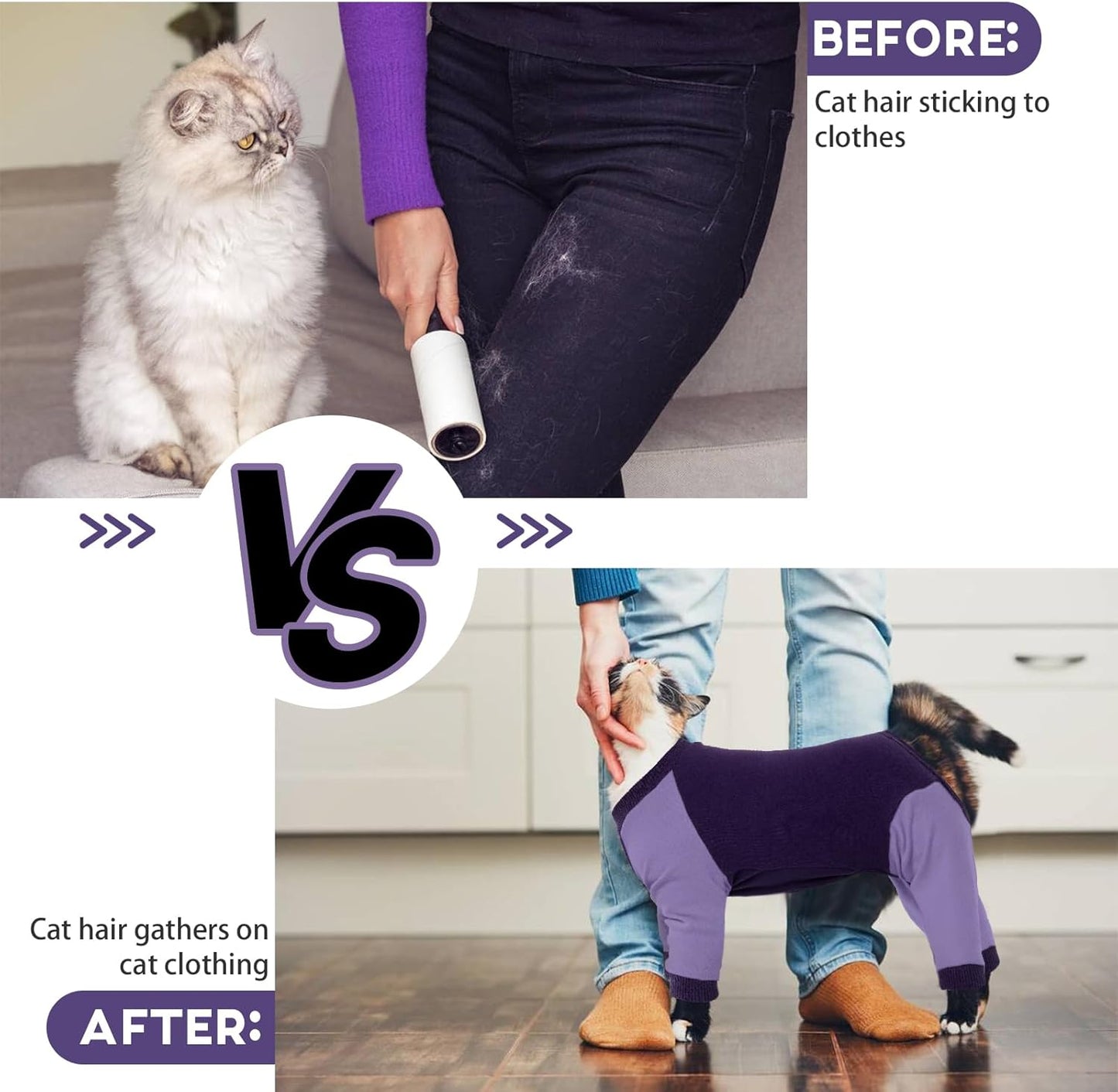 QBLEEV Cat Pajamas for Cats Only, Sticky Hair Kitten Clothes, Prevent Lost Fur Pet Onesie Shirts Costumes Outfits for Daily Wear Parties Photography, Recovery Suit for Small Dogs