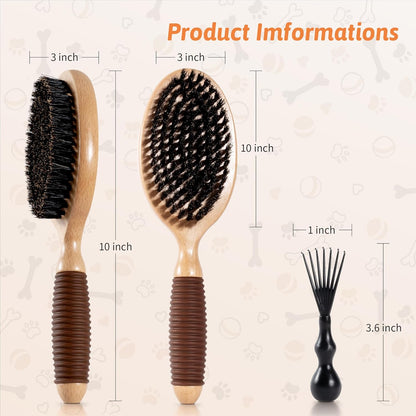 Boar Bristle Pet Brush for Short Haired Dogs and Cats, Dog Cast Hair Brush for Shedding with Beech Wood Handle and Non-Slip Rubber