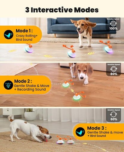 Smart Interactive Dog Toys, Automatic Moving and Rolling Dogs Ball with Rope, Motion-Activated Wicked Ball for Small Medium Dogs for Boredom, RGB Lights, Stimulating Sound, Voice Recording