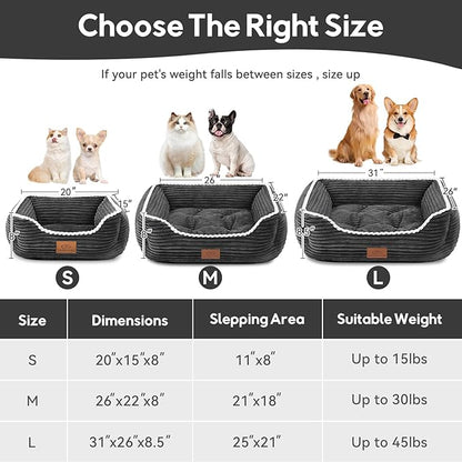 Rectangle Cat Dog Bed for Large Medium Small Pets Indoor Outdoor Machine Washable Sleeping Sofa Non-Slip Bottom Soft Puppy Bed Durable Orthopedic Calming Pet Cuddler (Large, Dark Grey)