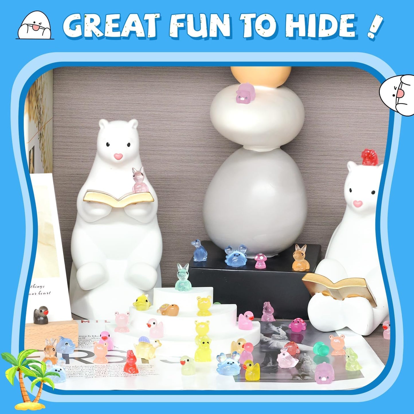 100PCS Mini Resin Animals Tiny Cute Figurines Glow in Dark, Miniature Figures to Hide, Little Animal Toys Small Accessories for Topper Desk Garden Dollhouse Landscape Aquarium Ornaments Crafts & Decor