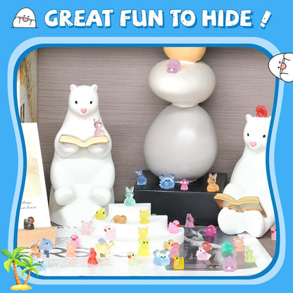 100PCS Mini Resin Animals Tiny Cute Figurines Glow in Dark, Miniature Figures to Hide, Little Animal Toys Small Accessories for Topper Desk Garden Dollhouse Landscape Aquarium Ornaments Crafts & Decor