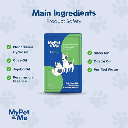 My Pet & Me - No-Rinse Cleaning Gloves for Dogs & Cats - 6 Count | Deodorizing & Moisturizing Pet Glove Wipes | Dog Washing Gloves for Easy Grooming | Paw Cleaner & Bath Gloves for Pets