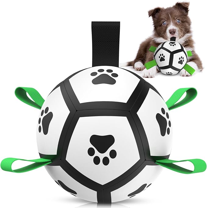 QDAN Dog Toys Soccer Ball with Straps, Interactive Toys for Tug of War, Puppy Birthday Gifts, Dog Water Toy, Durable Balls World Cup for Small Dogs（5 Inch）