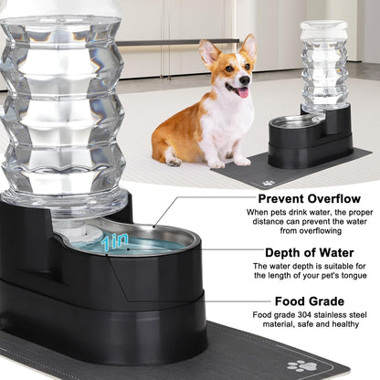 RIZZARI Large Water Dispenser for Dogs: 8L Gravity Black Automatic Stainless Steel Waterer - Raised Pet Feeder for Friendly Senior Medium to Large-Sized Dogs - Good for Spine - in Bedroom Garden