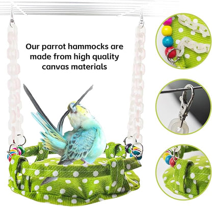 Bird Toy Climbing Hammock Nest Wooden Hanging Bird Bed for Cage Perch Stand Swing with Parrot Bell Toy for Parakeet Cockatiel Conure Cockatoo