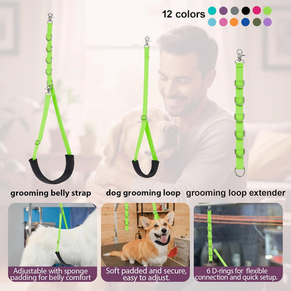Dog Grooming Belly Straps Green Pet Grooming Supplies 3 Sets Professional Dogs Belly Band Pets Dogs Groomer Extension Strap Table Arm Loop Extender for Small Medium Large Breed (Green)