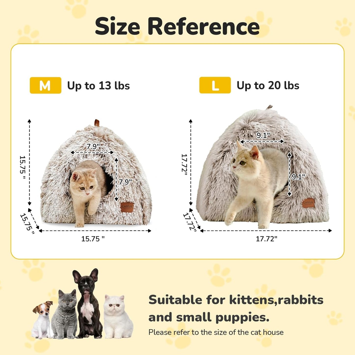 CATISM Cat Bed, Cat Cave for Indoor Cats, Soft Cat Dome, Self-Warming 2 in 1 Foldable Pet Cat House with Washable Cushioned Pillow Calming Fluffy Dog Beds for Small Dogs with Anti-Slip Bottom Brown L