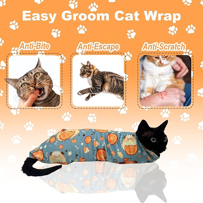21.7" Cat Grooming Wrap, Cat Wrap for Cutting Nails, Medicine, Teeth Brushing & Ear Cleaning, Cat Nail Trimming Restraint, Self-Adhering Cat Swaddle Wrap, Anti-Scratch Anti-Escape M(Within 6lbs)