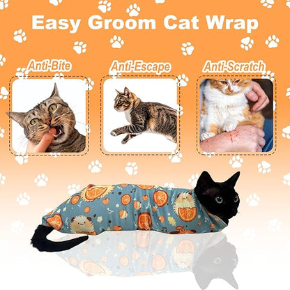 21.7" Cat Grooming Wrap, Cat Wrap for Cutting Nails, Medicine, Teeth Brushing & Ear Cleaning, Cat Nail Trimming Restraint, Self-Adhering Cat Swaddle Wrap, Anti-Scratch Anti-Escape M(Within 6lbs)