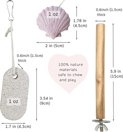 Parrot Chewing Toys (6 pcs) Natural Cuttlebone Bird Beak Trimmer Grinding Stone Lava Block Calcium Stone Bird Perch Cage Toys for Small and Medium Parakeets, Cockatiels, Conures, Budgies, Lovebirds