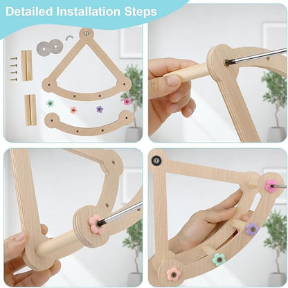 Bird Swing Toy Multilayer Bird Playground Natrual Wooden Activity Toy for Parakeets, Cockatiels, Conures, Lovebirds Cage Perch Stand with Chew Toys & Climbing Ladders (9.4x3.9x7.9 Inch)