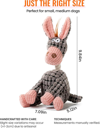 Squeaky Plush Dog Toys - Adorable Animal Designs with Soft Cotton Filling, Cute Stuffed Dog Chew Toys for Small, Medium Non-Aggressive Chewing Dogs Chewer (Grey - Donkey)