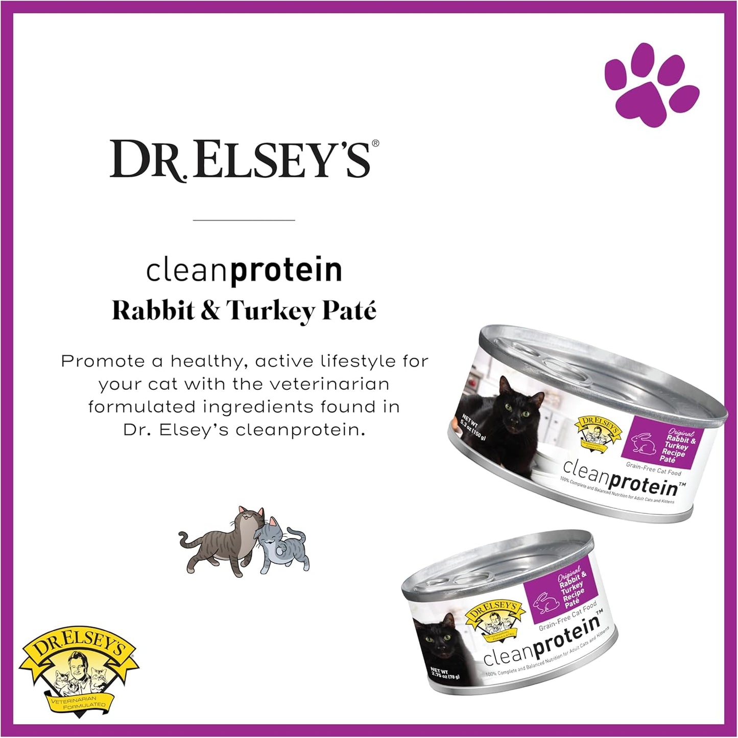 Dr. Elsey's cleanprotein Original Rabbit & Turkey Recipe Wet Cat Food, 2.75oz Cans, (Pack of 24)