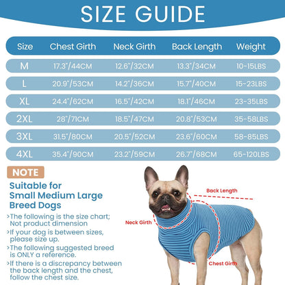ROZKITCH Dog Turtleneck Sweater, Ultra-Soft Stretch Fleece Vest for Medium & Large Dogs, Cold Weather Apparel for Outdoor Adventures BlueStripe 2XL