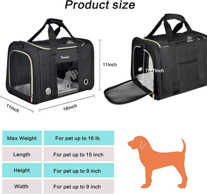Petmolico Cat Carrier Soft-Sided Pet Bag for Small Medium Cats Puppies 16LBs - Airline Approved Pet Travel Carrier 3 Open Doors (Medium,Black)