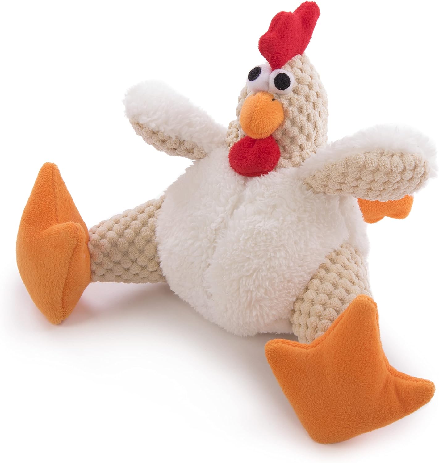 goDog Checkers Fat Rooster Squeaky Plush Dog Toy, Chew Guard Technology - White, Small